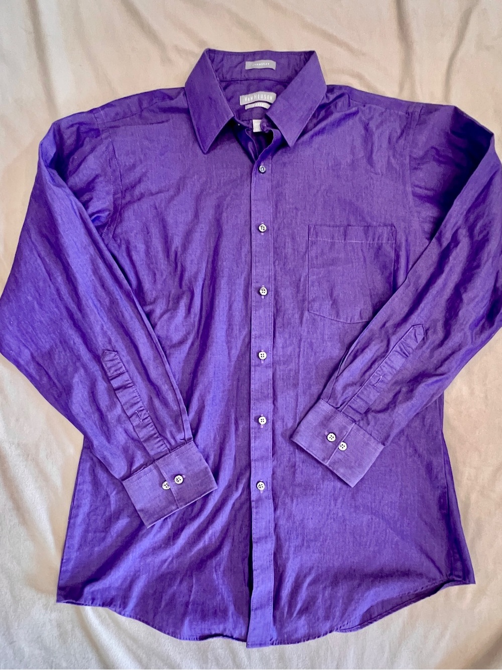 Van Heusen Men's Purple Chambray Fitted Long-Sleeve Button-Up Dress Shirt